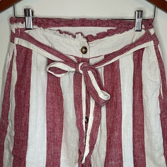 A New Approach Paperbag skirt Button Front Boho linen striped red white - Picture 9 of 10